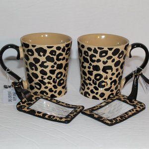 Prima Design 2 Animal Print Mugs with Luggage Tags NWT